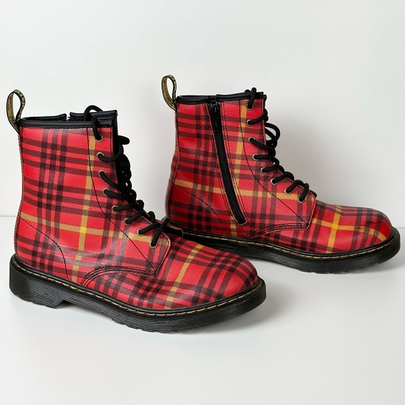 Dr. Martens 1460 Mcmarten Tartan Leather Boots In Red+Multi Size 6 - Picture 1 of 9